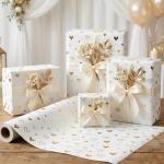 Gold Heart Gift Wrap Paper Roll for Any Occasion
