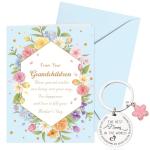 Floral Mother's Day Card Keychain for Grandmothers