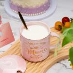 Pink Marble Coffee Cup for Mom with Accessories