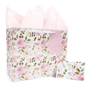 Large Pink Wedding Gift Bag with Tissue and Card