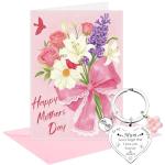 Floral Mother's Day Card and Heart Keychain Set