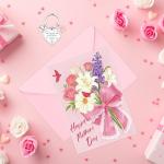 Floral Mother's Day Card and Heart Keychain Set