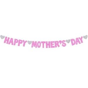 Pink Glitter Mother's Day Banner with Hearts