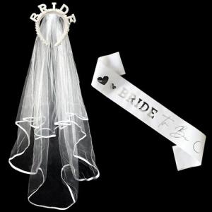 Sparkly Pearl Bride Tiara and Veil Set