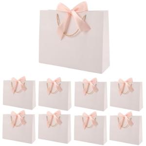 Elegant White Gift Bags with Bows - 8 Pack