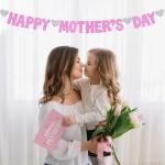 Pink Glitter Mother's Day Banner with Hearts