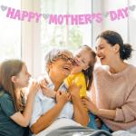 Pink Glitter Mother's Day Banner with Hearts