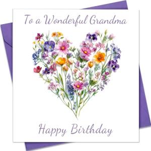 Heart of Flowers Grandma Birthday Card with Envelope