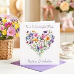 Heart of Flowers Birthday Card for Mum