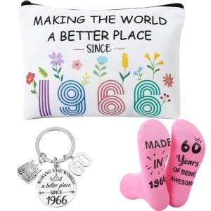 60th Birthday Gift Set for Women: Makeup Bag, Socks, Keyring