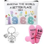 60th Birthday Gift Set for Women: Makeup Bag, Socks, Keyring