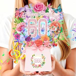 Musical 60th Birthday Card with 3D Flower Bouquet