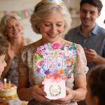 Musical 60th Birthday Card with 3D Flower Bouquet