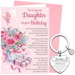 Floral Birthday Card for Her with Keychain