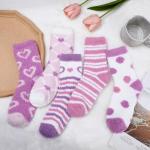 Cozy Purple Fluffy Socks for Women - 5 Pairs