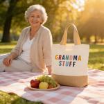Cute Canvas Tote Bag & Keyring Set for Grandma