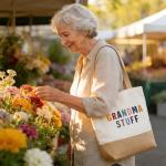 Cute Canvas Tote Bag & Keyring Set for Grandma