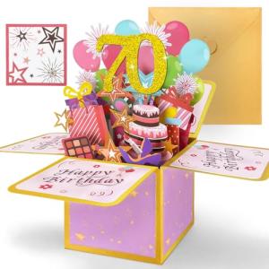 70th Birthday Pink Pop Up Card for Women