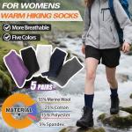 Cozy Merino Wool Thermal Socks for Women - 5 Pairs