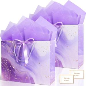 Purple Gold Gift Bags Set with Tissue and Card