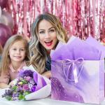 Purple Gold Gift Bags Set with Tissue and Card