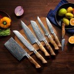 Damascus Japanese Knife Set - 7 Pieces, VG10 Steel