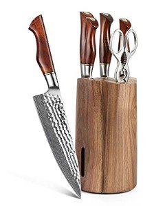 Premium HEZHEN Damascus Knife Set with Block