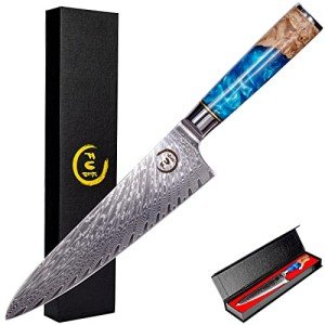 Fukep 8" Damascus Chef Knife with Blue Handle
