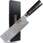 EANINNO 7" Damascus Nakiri Knife with Wooden Handle