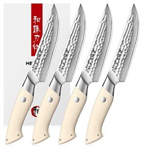 HEZHEN 4-Piece Damascus Steel Steak Knife Set