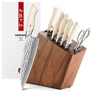 Damascus Kitchen Knife Block Set - 8 Pieces