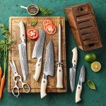 Damascus Kitchen Knife Block Set - 8 Pieces