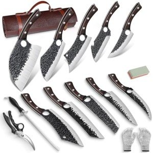 Hand Forged Serbian Chef Knife Set with Bag