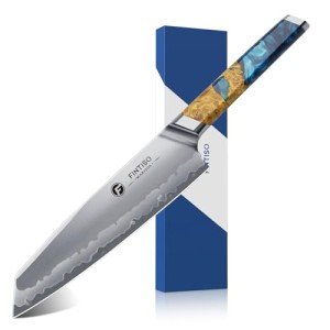 FINTISO 8-Inch Japanese Chef Knife with Wooden Handle