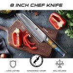 FINTISO 8-Inch Japanese Chef Knife with Wooden Handle