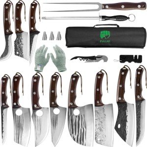 FULLHI 17pcs Butcher Chef Knife Set - High Carbon Steel