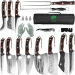 FULLHI 17pcs Butcher Chef Knife Set - High Carbon Steel