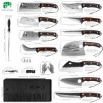 FULLHI 17pcs Butcher Chef Knife Set - High Carbon Steel