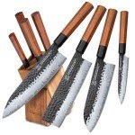 Japanese Chef Knife Set with Rosewood Block