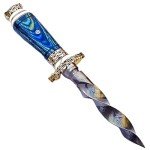 Damascus Steel 10.5" Kris Knife with Blue Handle