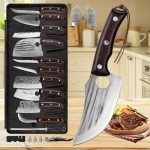 FULLHI 17pcs Butcher Chef Knife Set - High Carbon Steel