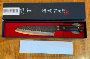 Takeshi Saji Blue Super Hammered Santoku Knife 180mm