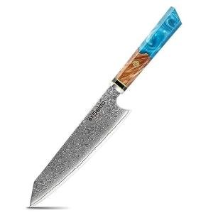 Seido Kiritsuke Damascus Chef Knife, Sky Blue Handle