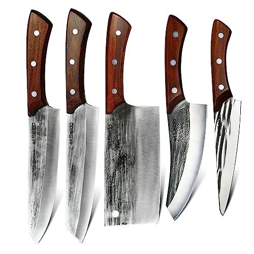 Seido 5-Piece Butcher Knife Set with Mahogany Handles