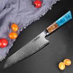 Seido Kiritsuke Damascus Chef Knife, Sky Blue Handle
