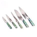 Awabi Damascus Chef Knife Set with Abalone Handles