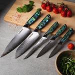 Awabi Damascus Chef Knife Set with Abalone Handles
