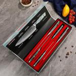 Awabi Damascus Chef Knife Set with Abalone Handles