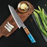 Seido Kiritsuke Damascus Chef Knife with Blue Handle