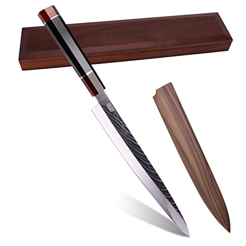 FINDKING Yanagiba Knife: SKD11 Damascus Steel, Ebony Handle